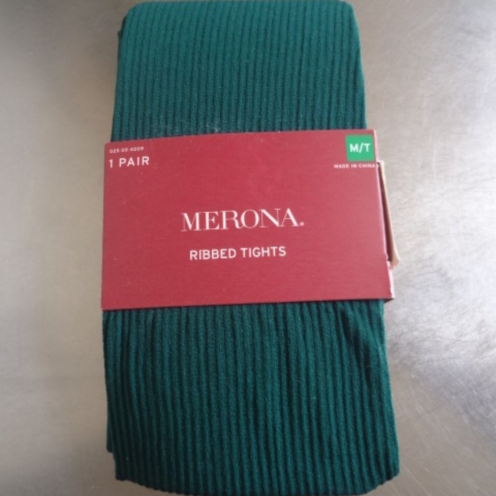Merona Forest Green Marker Ribbed Tights M/T NEW